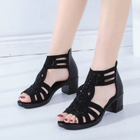 Fashionable women's wedge sandals with rhinestones and zipper – Yara