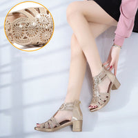 Fashionable women's wedge sandals with rhinestones and zipper – Yara