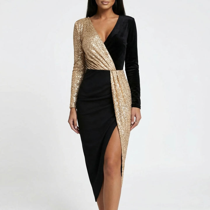 Deep V-Neck Long Sleeve Party Dress - Roxanne