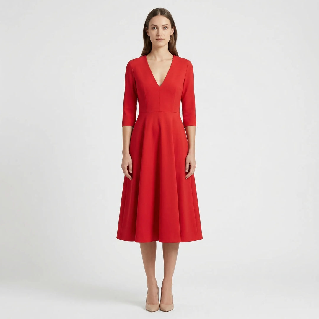 Deep V-Neck Midi Occasion Dress - Sophie