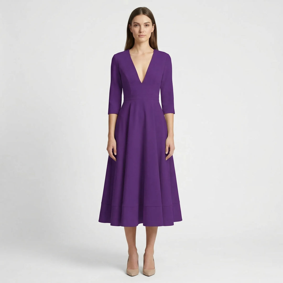 Deep V-Neck Midi Occasion Dress - Sophie