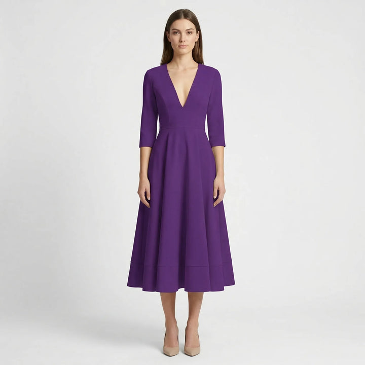 Deep V-Neck Midi Occasion Dress - Sophie