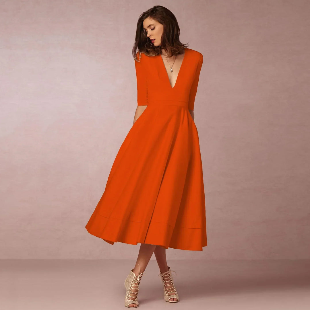 Deep V-Neck Midi Occasion Dress - Sophie