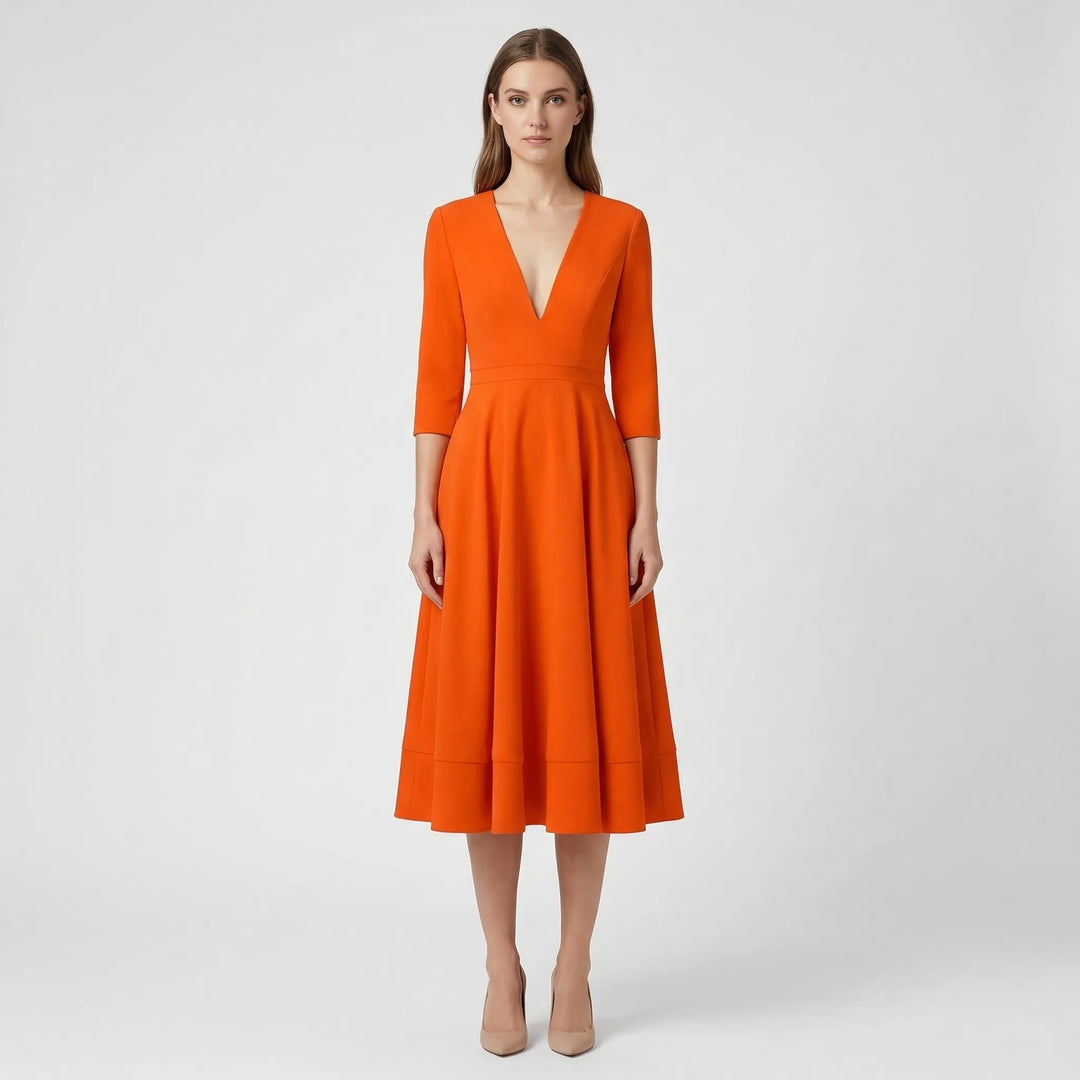 Deep V-Neck Midi Occasion Dress - Sophie