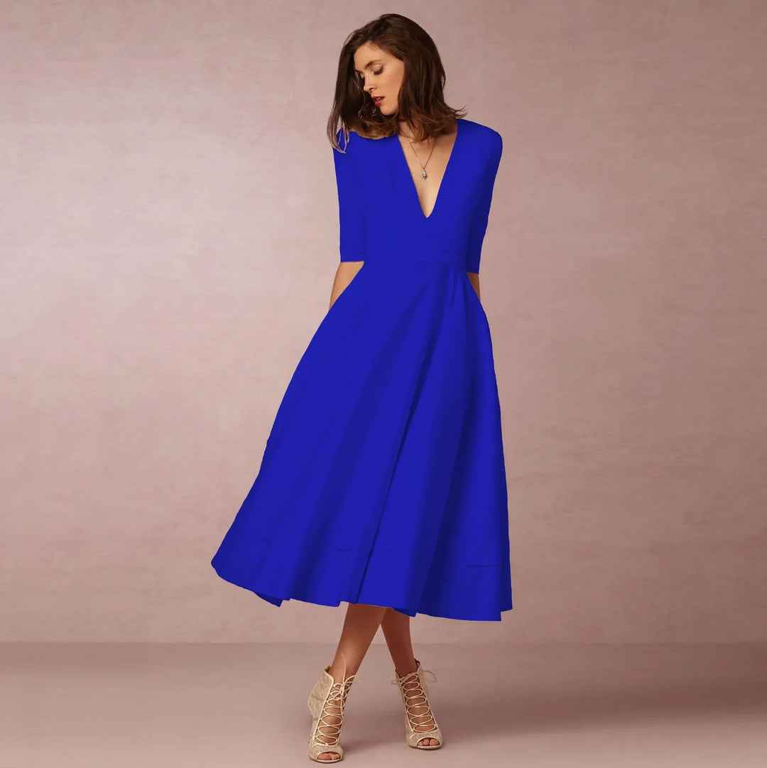 Deep V-Neck Midi Occasion Dress - Sophie
