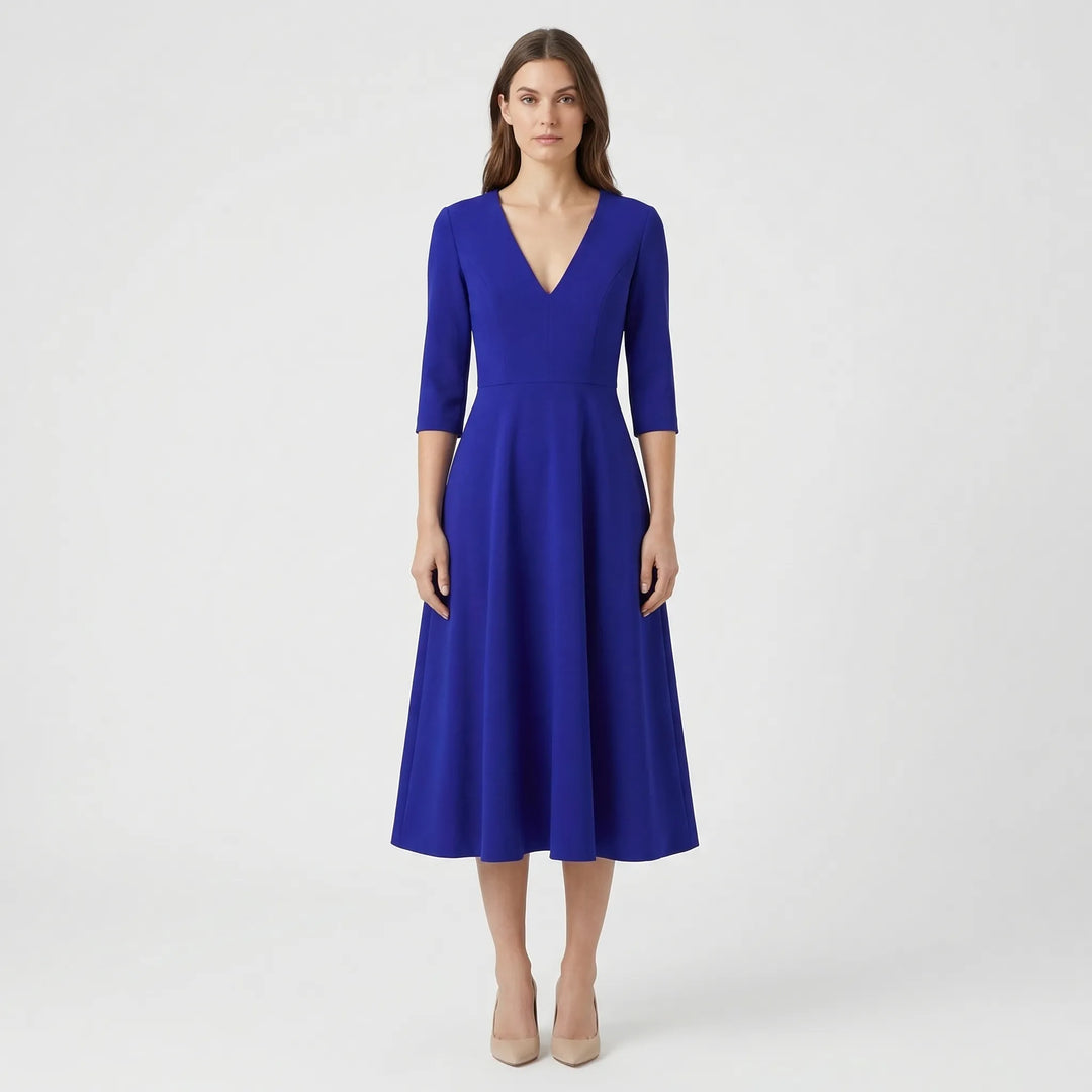 Deep V-Neck Midi Occasion Dress - Sophie