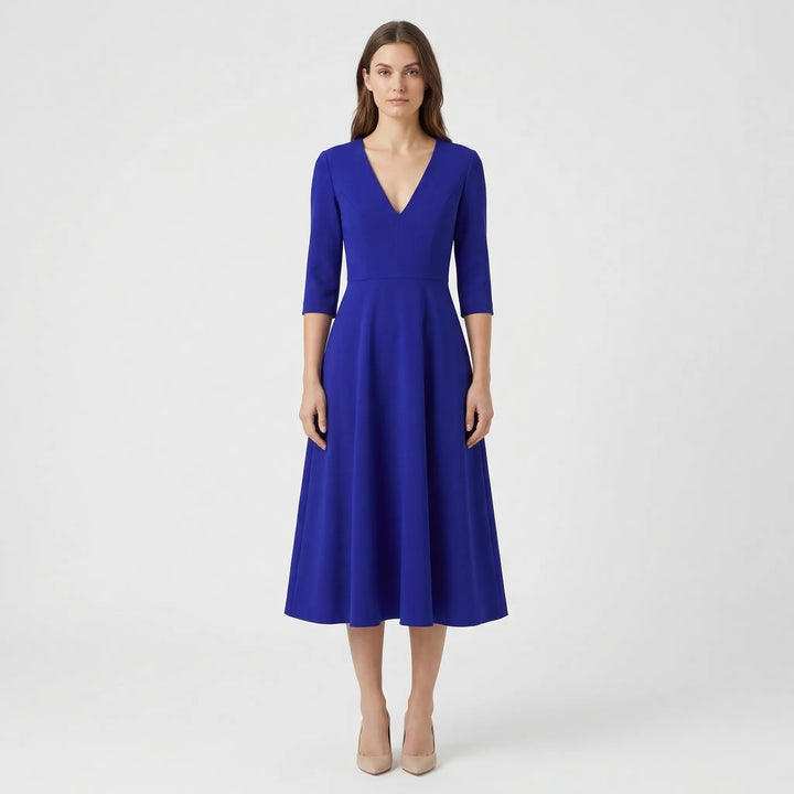 Deep V-Neck Midi Occasion Dress - Sophie