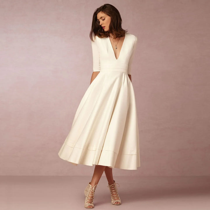 Deep V-Neck Midi Occasion Dress - Sophie