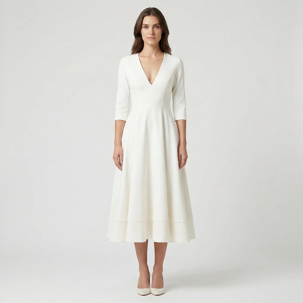 Deep V-Neck Midi Occasion Dress - Sophie