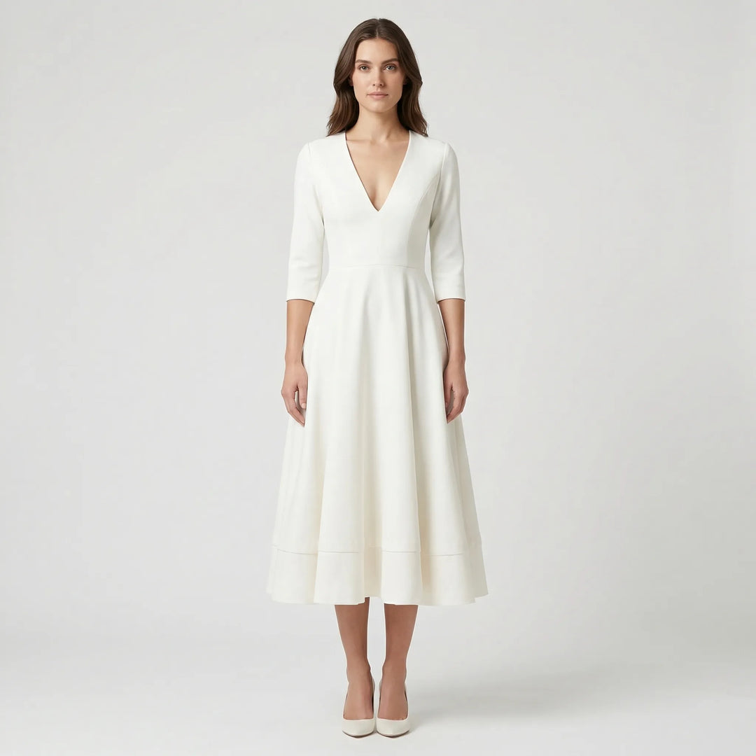 Deep V-Neck Midi Occasion Dress - Sophie