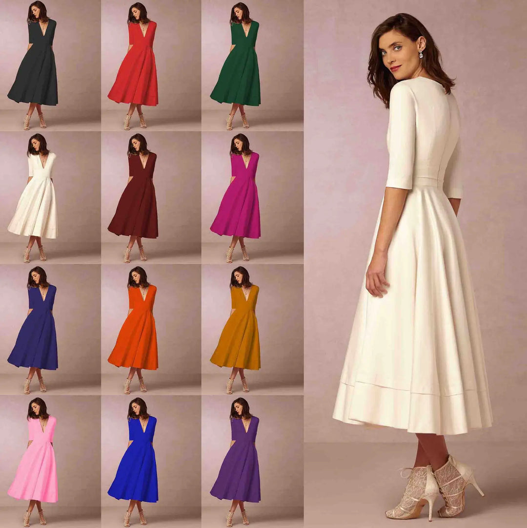 Deep V-Neck Midi Occasion Dress - Sophie