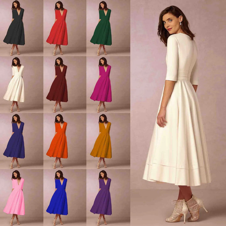 Deep V-Neck Midi Occasion Dress - Sophie