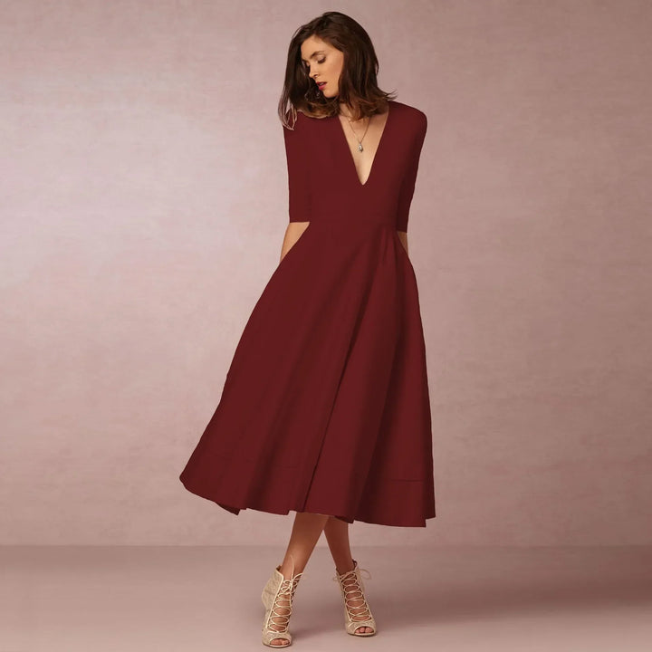 Deep V-Neck Midi Occasion Dress - Sophie