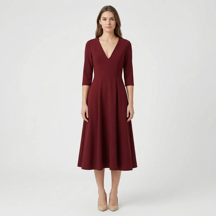 Deep V-Neck Midi Occasion Dress - Sophie