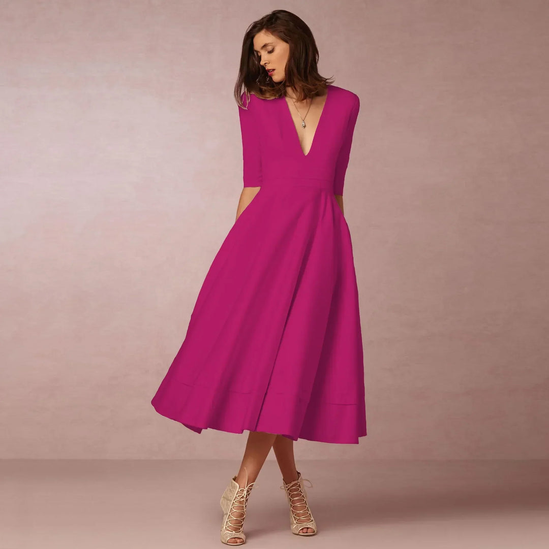 Deep V-Neck Midi Occasion Dress - Sophie