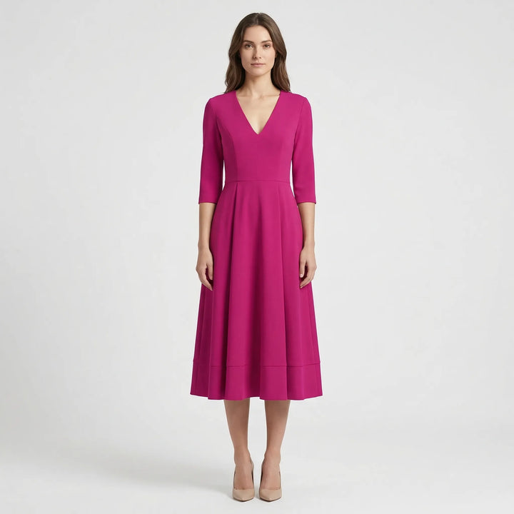 Deep V-Neck Midi Occasion Dress - Sophie