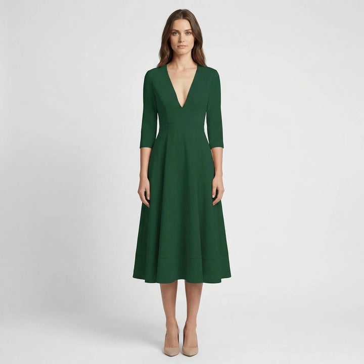 Deep V-Neck Midi Occasion Dress - Sophie