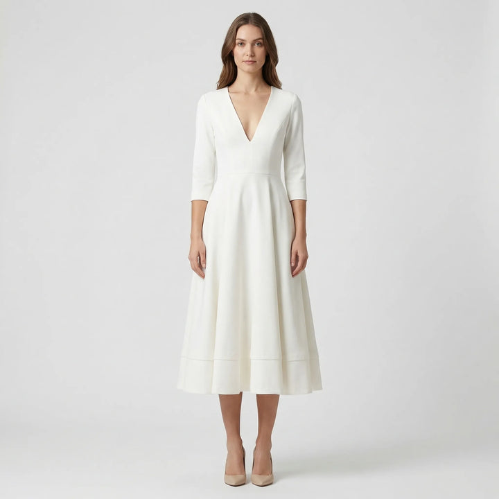 Deep V-Neck Midi Occasion Dress - Sophie