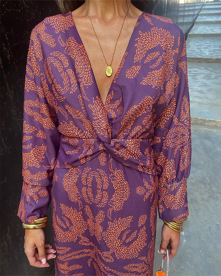 Deep V-Neck Wrap-Style Dress - Daisy
