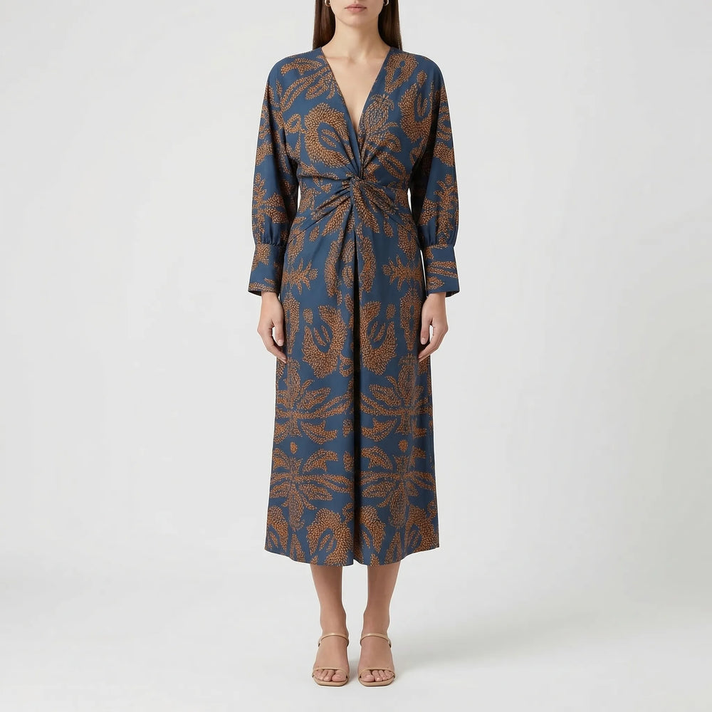 Deep V-Neck Wrap-Style Dress - Daisy