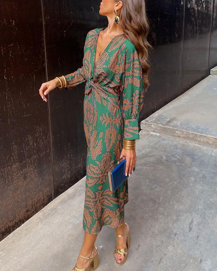 Deep V-Neck Wrap-Style Dress - Daisy