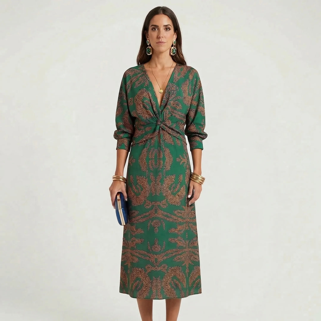 Deep V-Neck Wrap-Style Dress - Daisy