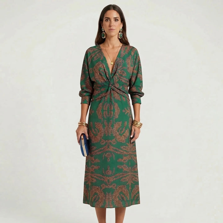 Deep V-Neck Wrap-Style Dress - Daisy