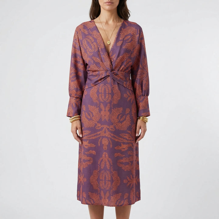 Deep V-Neck Wrap-Style Dress - Daisy