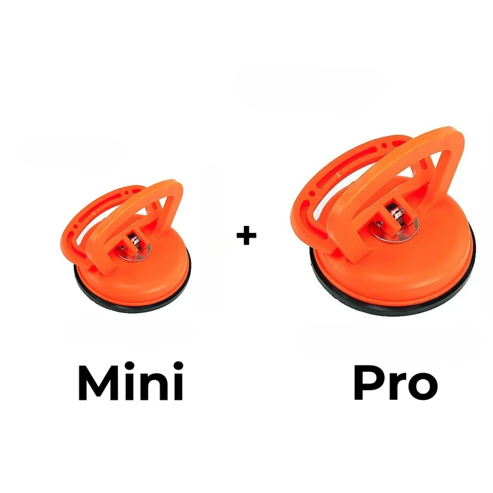 Oranje mini-zuignap naast een grotere oranje pro-zuignap, samen als set weergegeven om het formaatverschil te tonen. 8