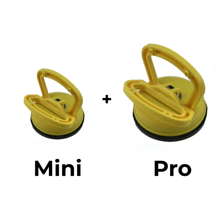Gele mini-zuignap naast een grotere gele pro-zuignap, samen als set weergegeven om het formaatverschil te laten zien. 5
