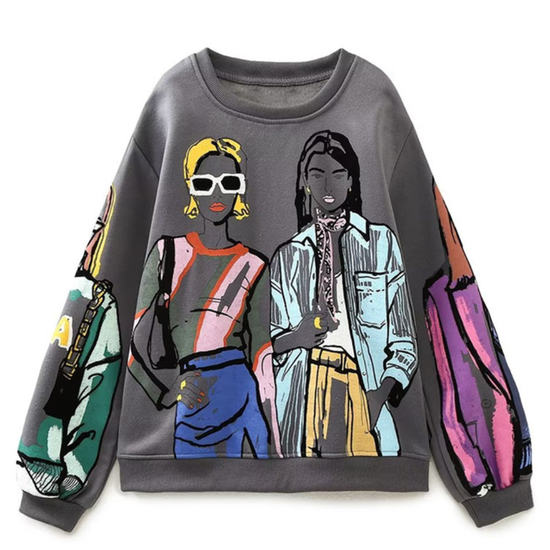 Losvallende Wolprint Sweater - Elise