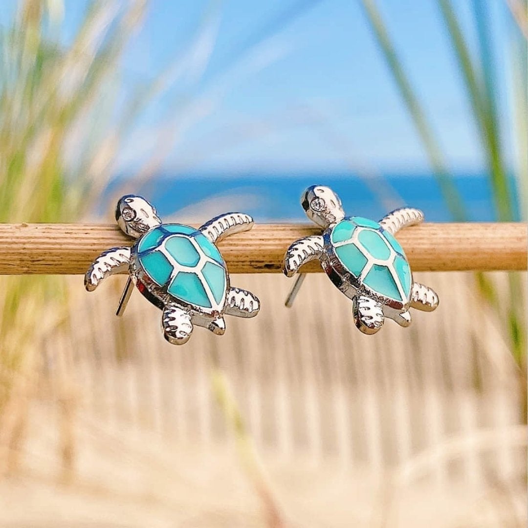 Silver Sea Turtle Opal Earrings - Marinea