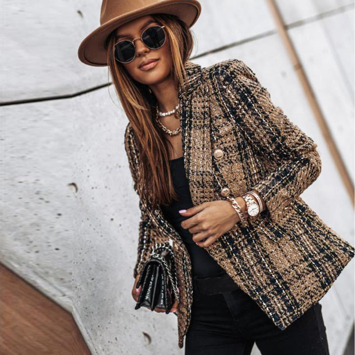 Double-Breasted Plaid Blazer For Women - Desiree