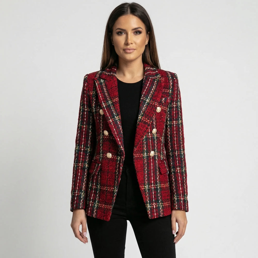 Double-Breasted Plaid Blazer For Women - Desiree