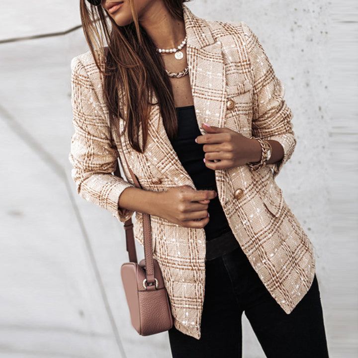 Double-Breasted Plaid Blazer For Women - Desiree