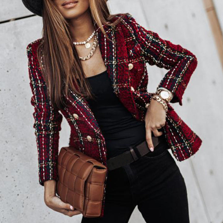 Double-Breasted Plaid Blazer For Women - Desiree