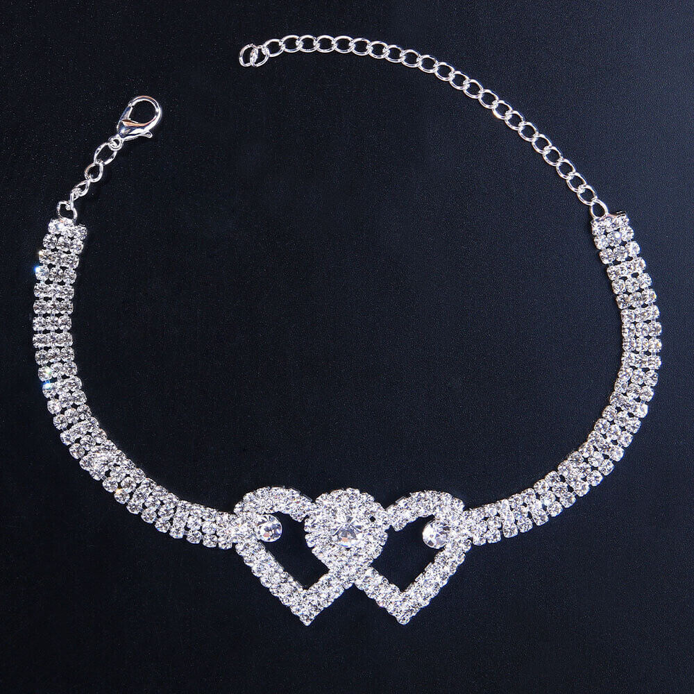 Double Heart Rhinestone Ankle Bracelet - Tricia