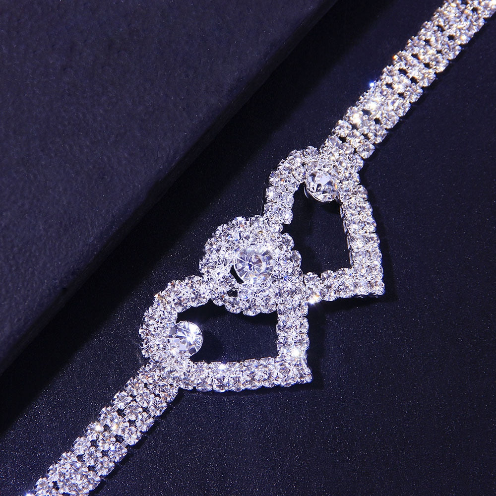 Double Heart Rhinestone Ankle Bracelet - Tricia