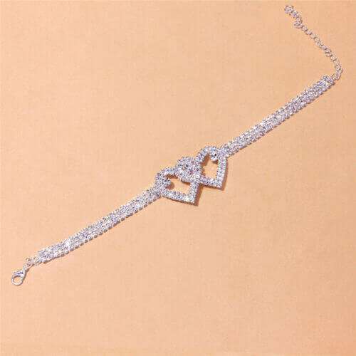 Double Heart Rhinestone Ankle Bracelet - Tricia