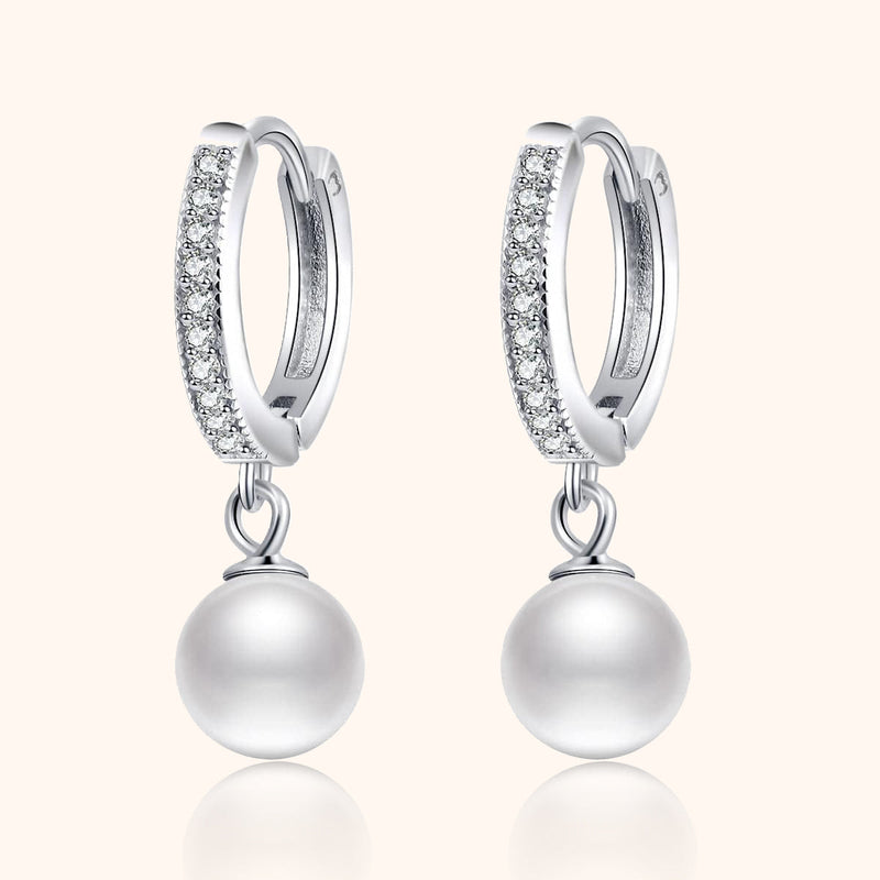 Pearl and Zirconia Hoop Earrings - Juliette