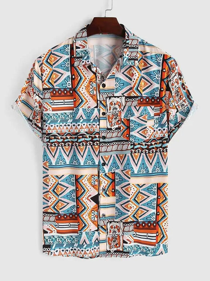 Summer Women's Shirt with Ethnic Print and Chest Pocket – Nova