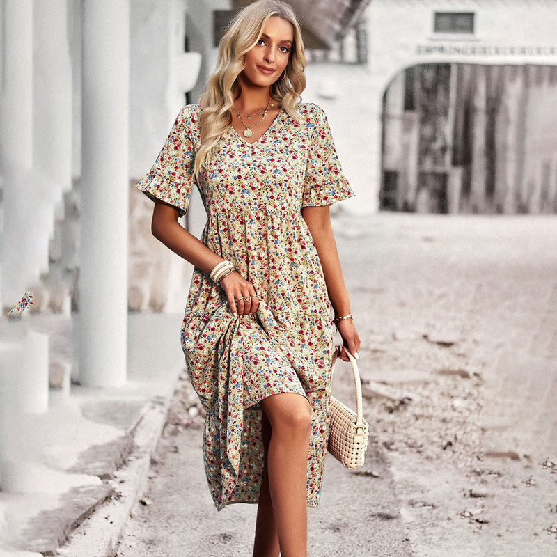 Trendy Floral Print Midi Dress - Livia