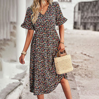 Trendy Floral Print Midi Dress - Livia