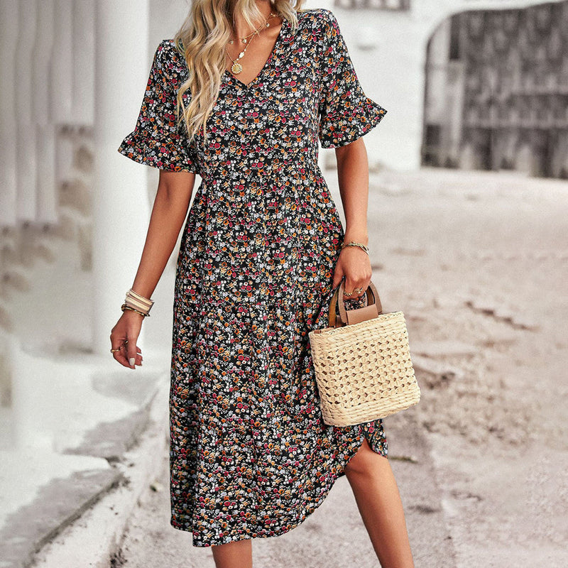 Trendy Floral Print Midi Dress - Livia
