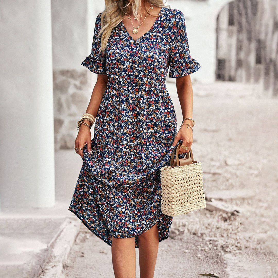 Trendy Floral Print Midi Dress - Livia