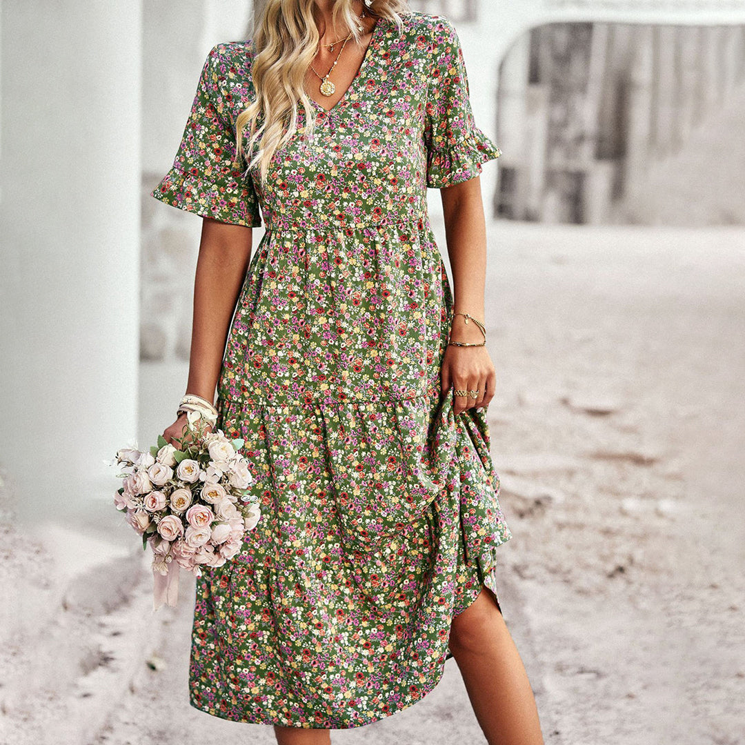 Trendy Floral Print Midi Dress - Livia