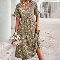 Trendy Floral Print Midi Dress - Livia