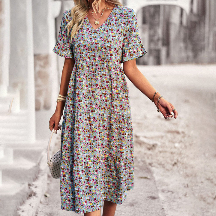 Trendy Floral Print Midi Dress - Livia