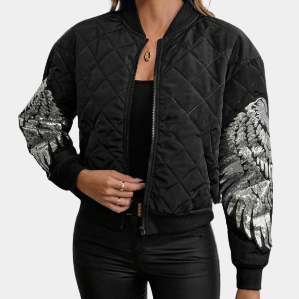 Trendy Black Women's Bomber Jacket with Zipper - Rivka