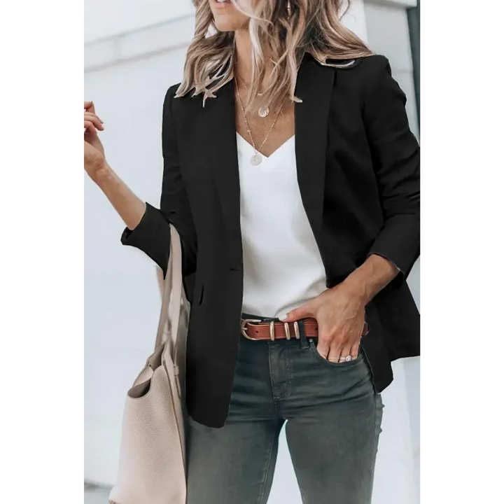 Solid Color Women's Blazer with Puff Sleeves - Mia